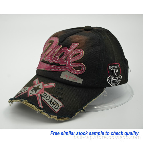 Cap 6-Panel Low-Profile Washed Pigment-Dyed Baseball Cap Leather embroidery logo
